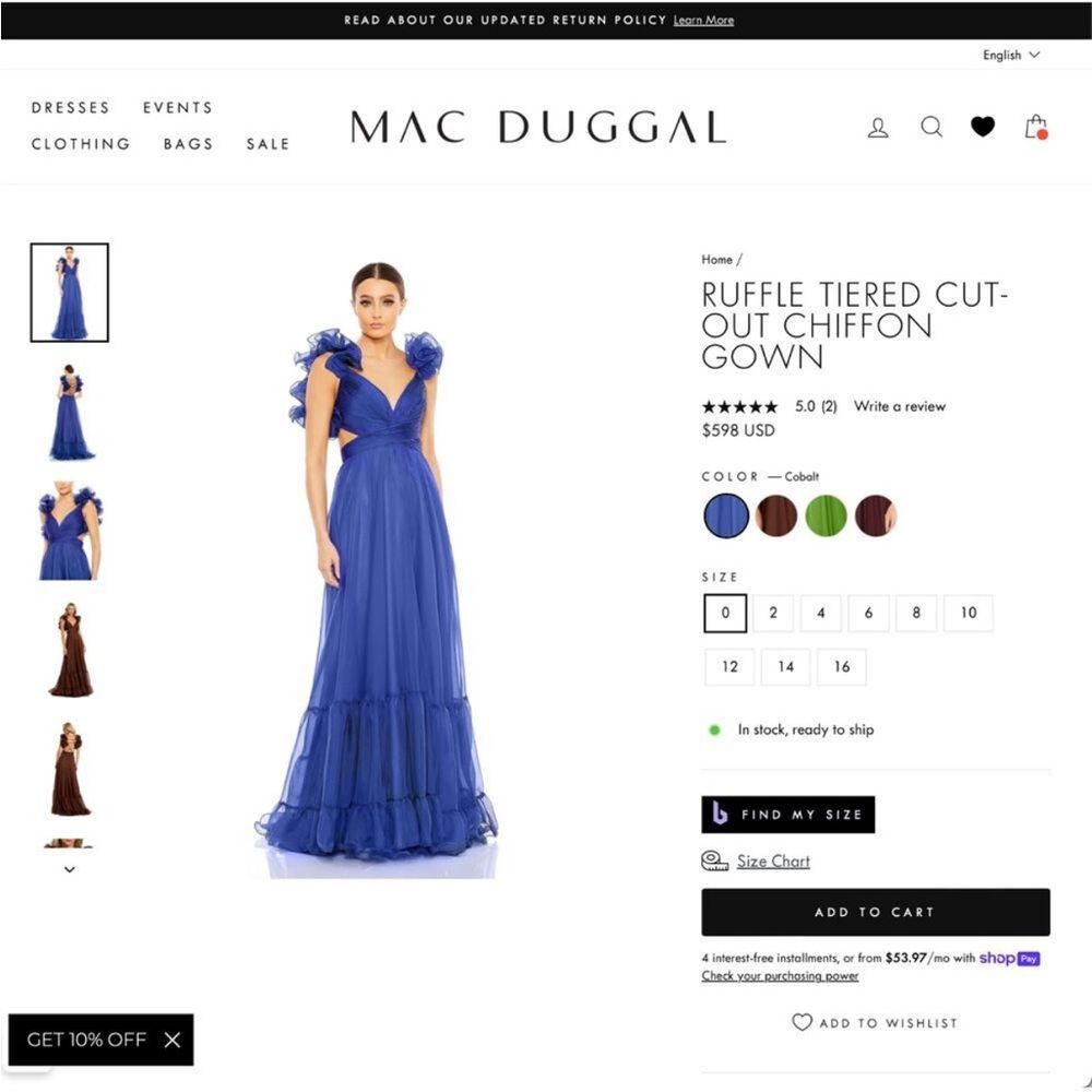 MAC DUGGAL RUFFLE TIERED CUTOUT CHIFFON GOWN - Picture 9 of 14